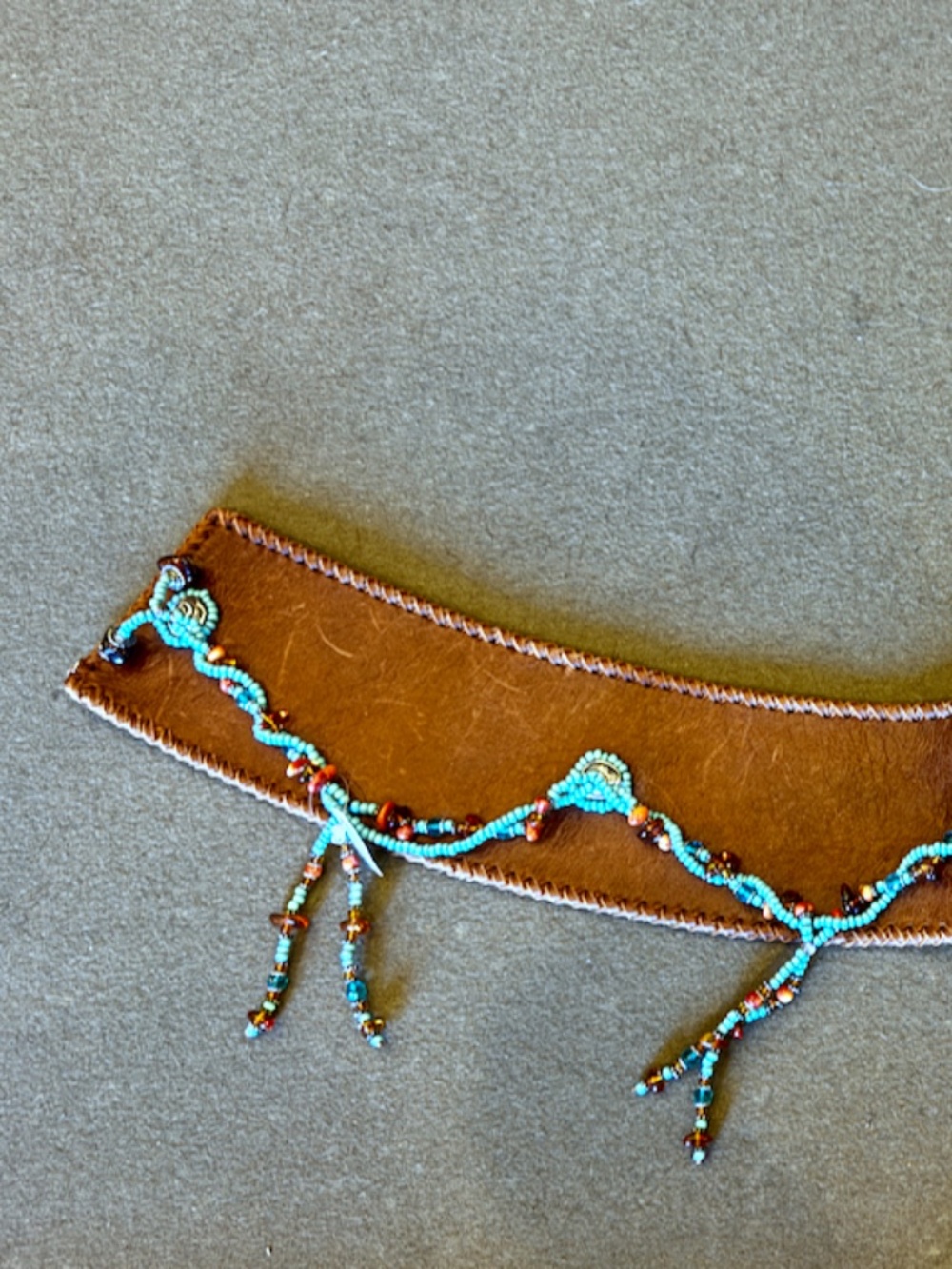 Neiman Marcus Brown Leather Beaded Western Southwestern Belt